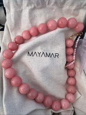 Mayamar real Pink Beaded Necklace – Polished 24k gold clasp Statement Piece
